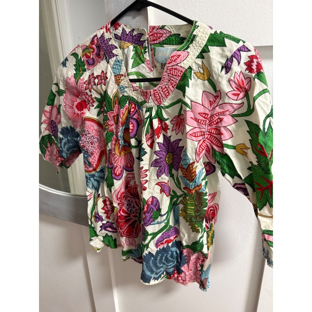 Peek Sgt Fletcher Girls Floral Cotton Blouse White Multi Color Size L 8